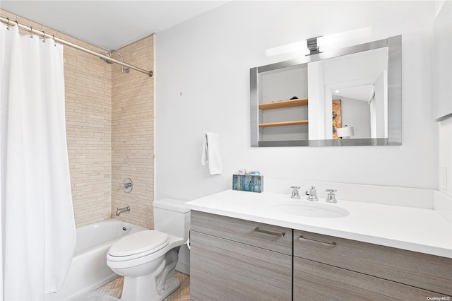 full bathroom featuring shower / tub combo, vanity, and toilet