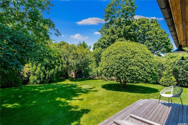 view of yard with a wooden deck