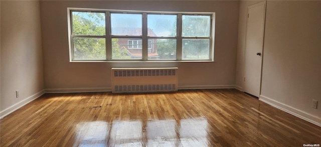 empty room featuring light wood-type flooring, radiator heating unit, and a wealth of natural light