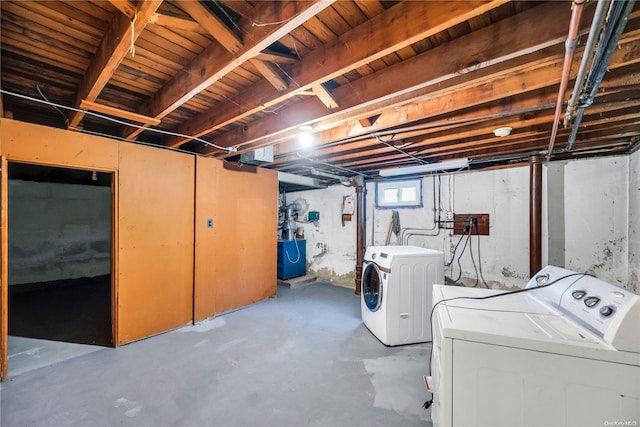 basement featuring separate washer and dryer