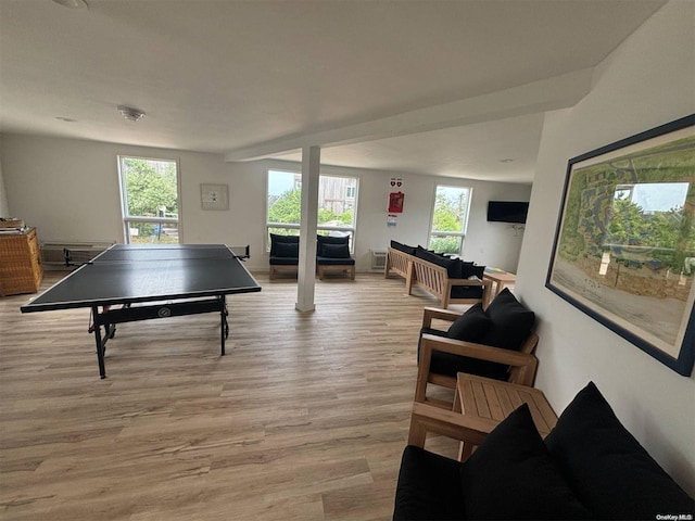 playroom with light hardwood / wood-style flooring