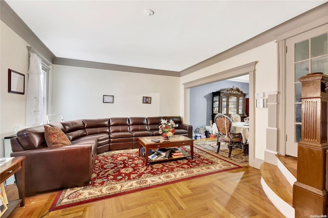 living room with light parquet flooring