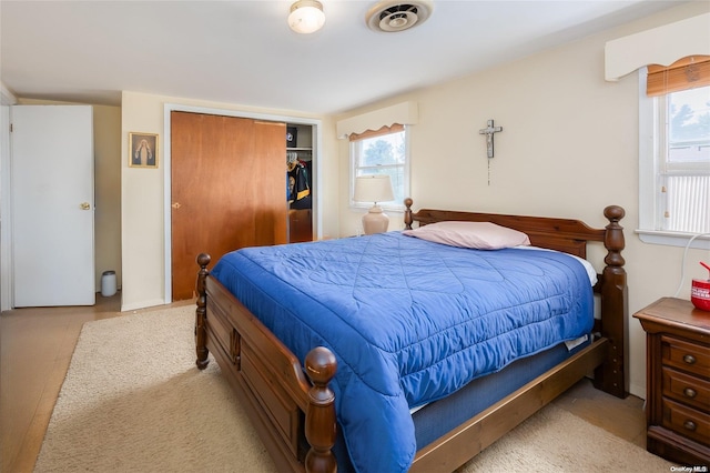 bedroom with multiple windows and a closet