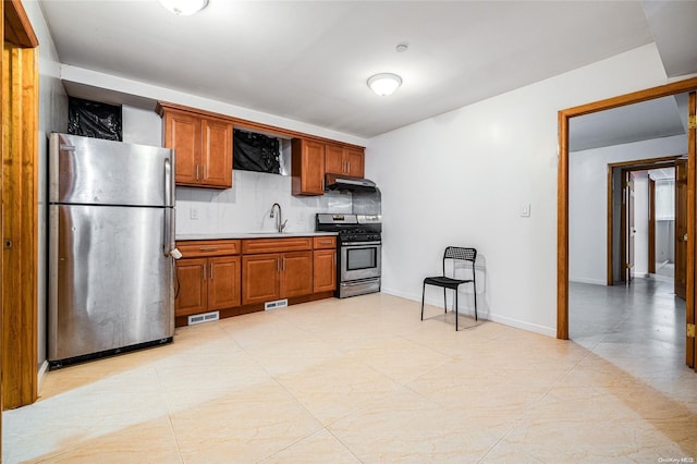 kitchen featuring decorative backsplash, sink, and stainless steel appliances