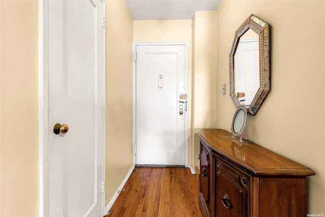 doorway to outside with light hardwood / wood-style flooring