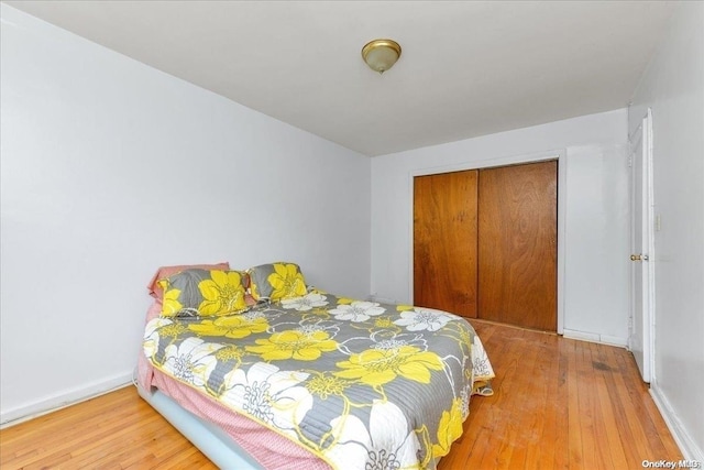 bedroom with hardwood / wood-style flooring and a closet