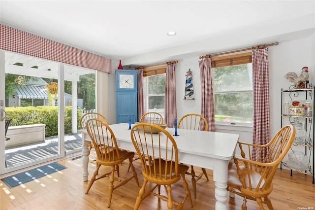 dining area with light hardwood / wood-style flooring