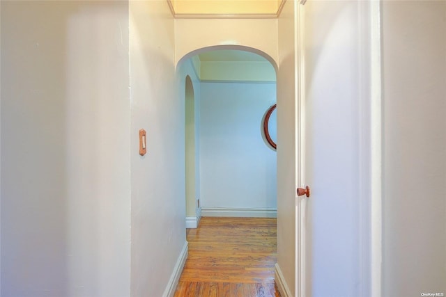 hallway with hardwood / wood-style floors