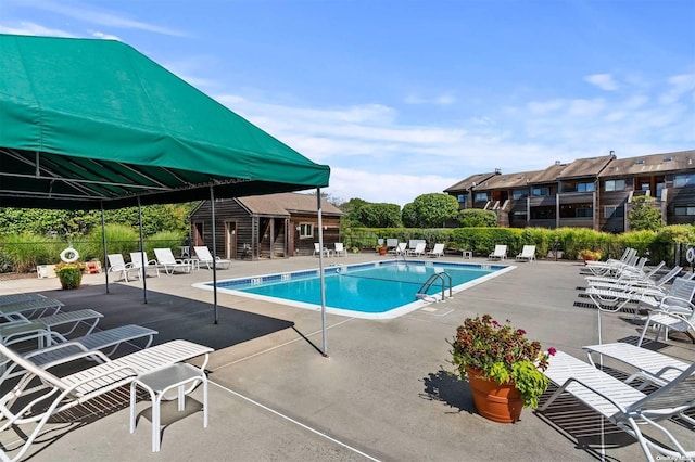 view of swimming pool featuring a patio