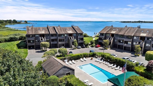 aerial view with a water view