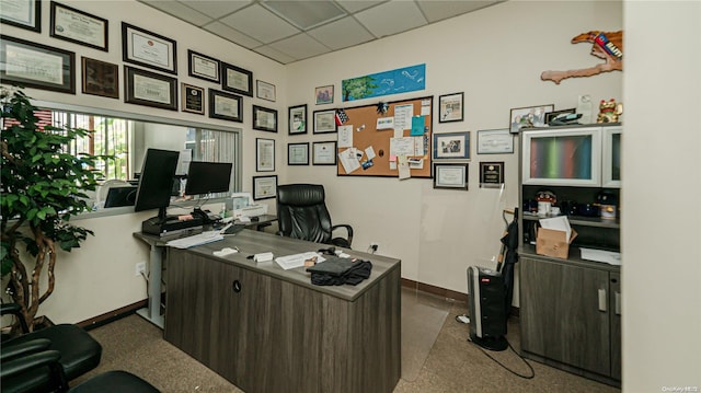 office area with carpet and a drop ceiling