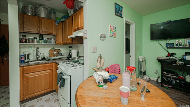 kitchen featuring white gas range and sink