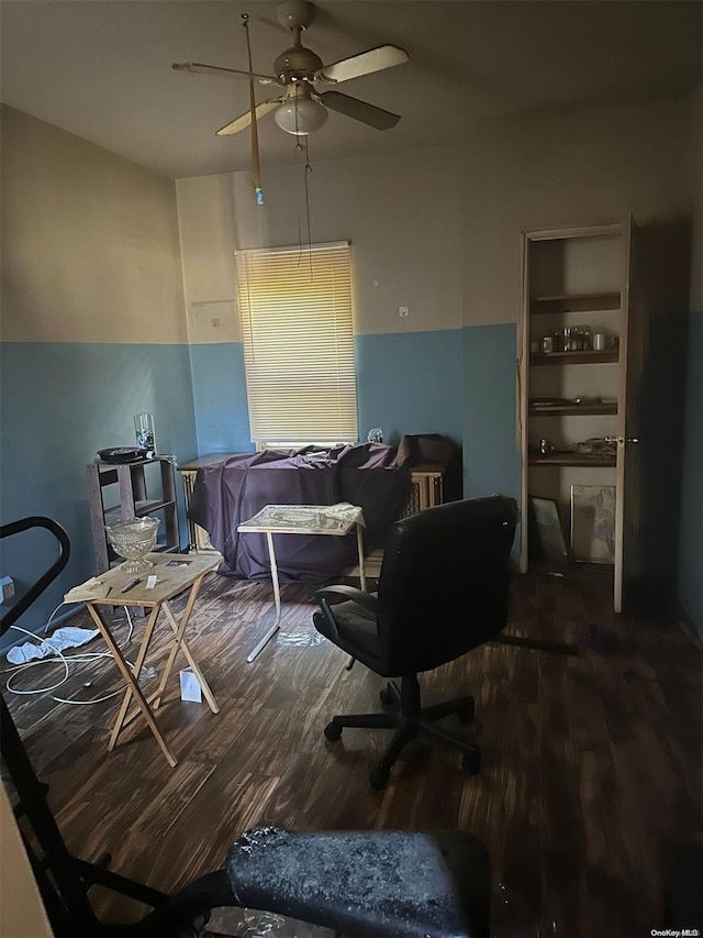 interior space featuring hardwood / wood-style flooring and ceiling fan