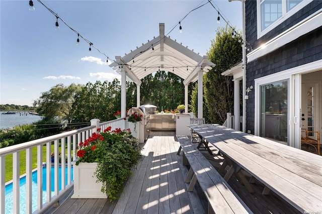 deck with a water view