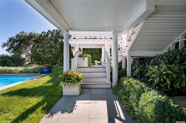 exterior space with a pergola