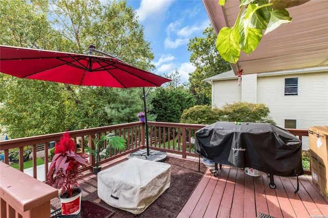 1 Smith St, Glen Head, NY 11545 - wooden terrace featuring a grill