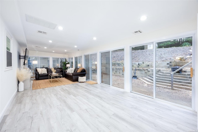 living room with light wood-type flooring