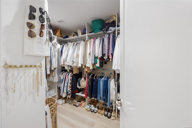 walk in closet with light wood-type flooring