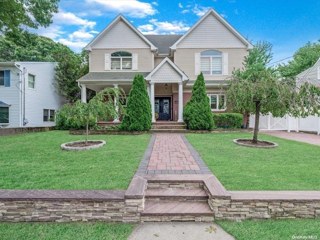 view of front of home featuring a front yard