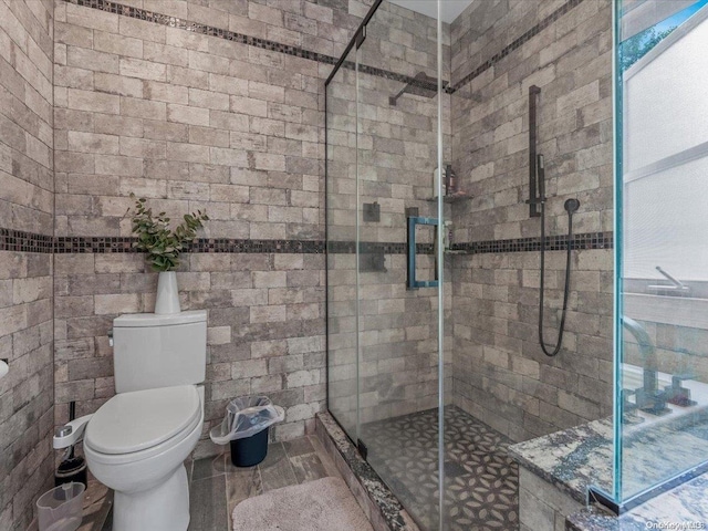 bathroom with toilet and an enclosed shower