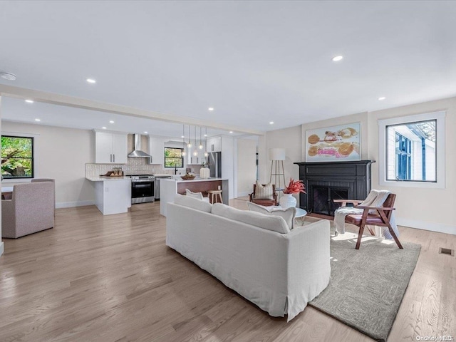 living room with light hardwood / wood-style flooring and plenty of natural light