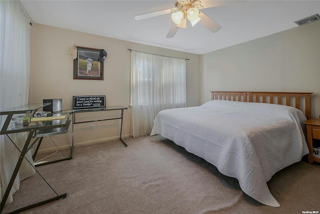 bedroom featuring carpet flooring and ceiling fan