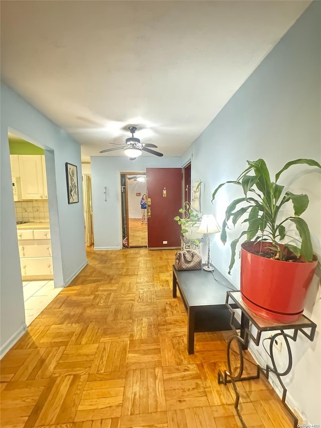 hallway with light parquet floors