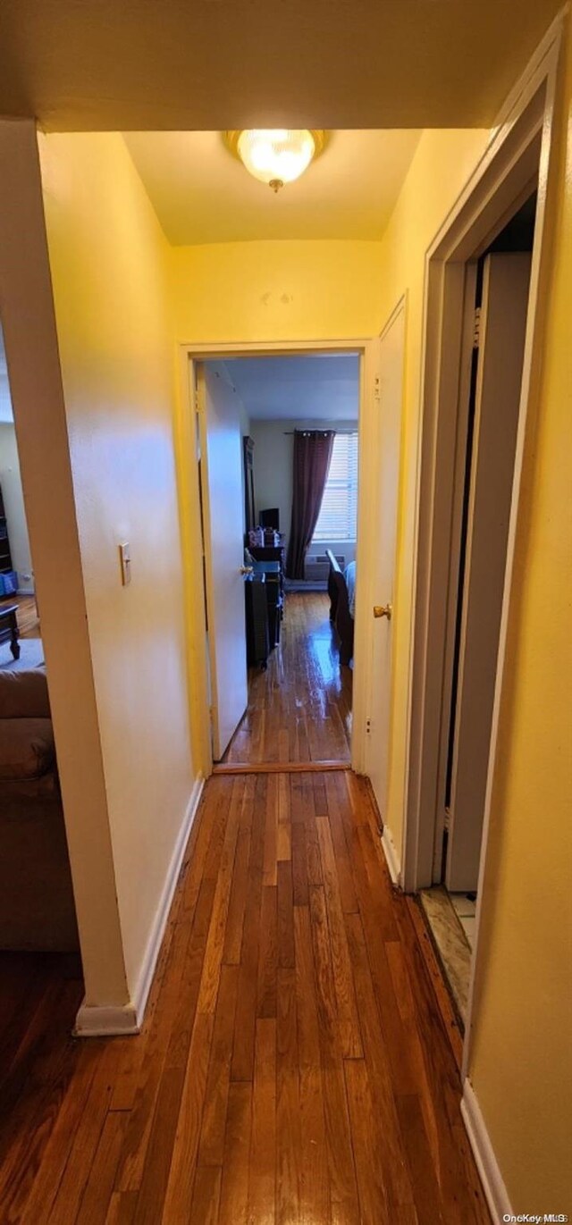 hallway with dark hardwood / wood-style floors