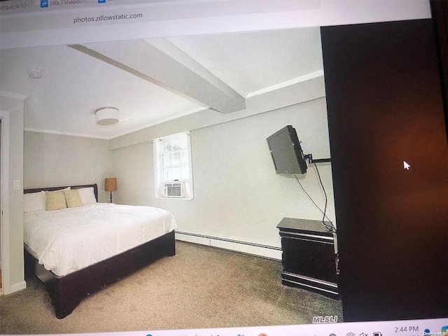 215 Roosevelt Blvd, Long Beach, NY 11561 - bedroom featuring a baseboard heating unit, carpet, and cooling unit