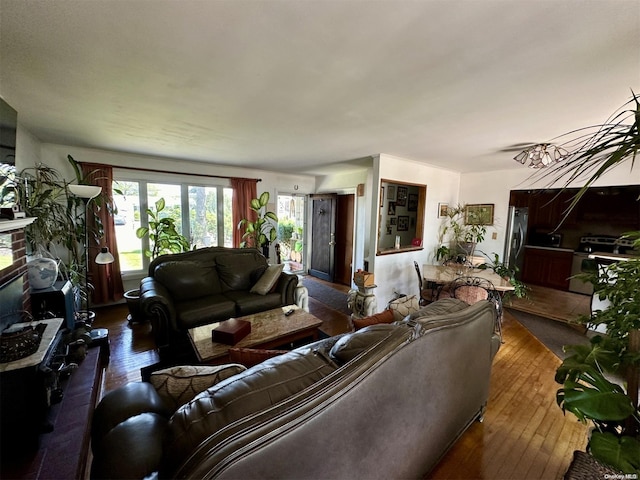 living room with dark wood-type flooring