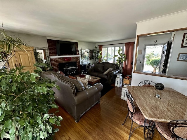 living room featuring a fireplace and wood-type flooring