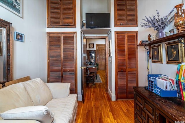 living room with hardwood / wood-style flooring