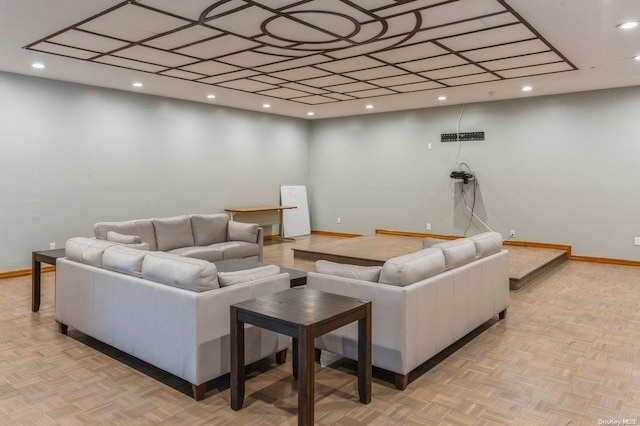 living room with light parquet flooring