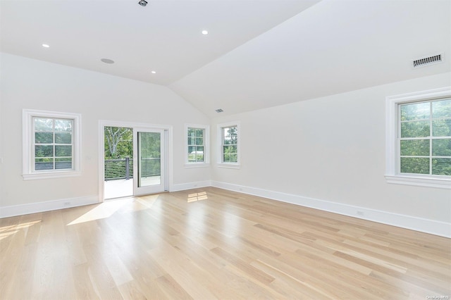 66 Peters Ln, Westhampton Beach, NY 11978 - empty room featuring light wood finished floors, vaulted ceiling, and recessed lighting