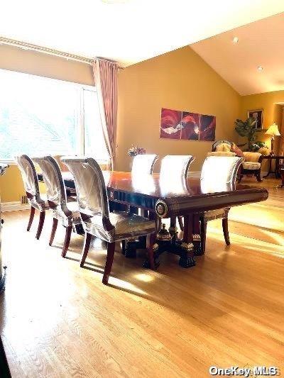 miscellaneous room with hardwood / wood-style floors and lofted ceiling