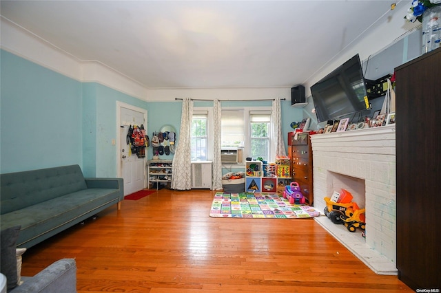 game room with hardwood / wood-style flooring