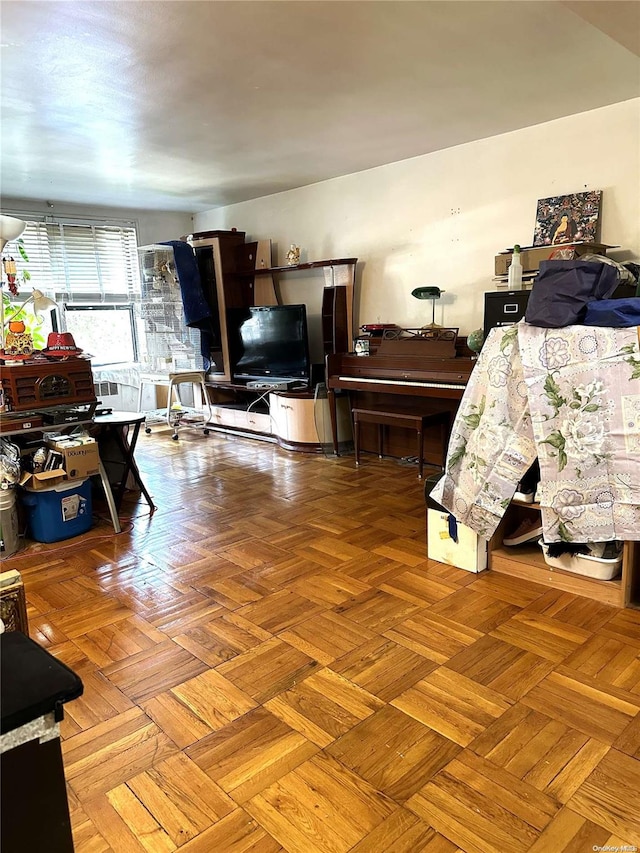 bedroom with parquet floors