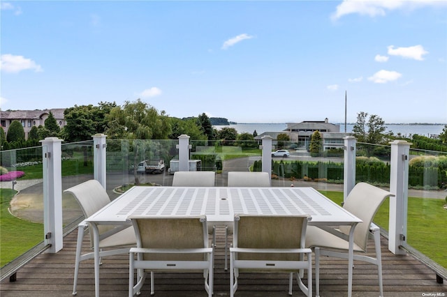 deck with a water view