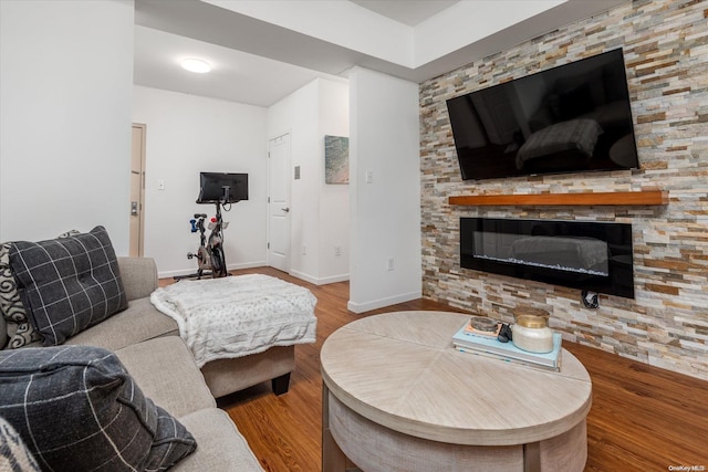 living room featuring a fireplace and hardwood / wood-style flooring