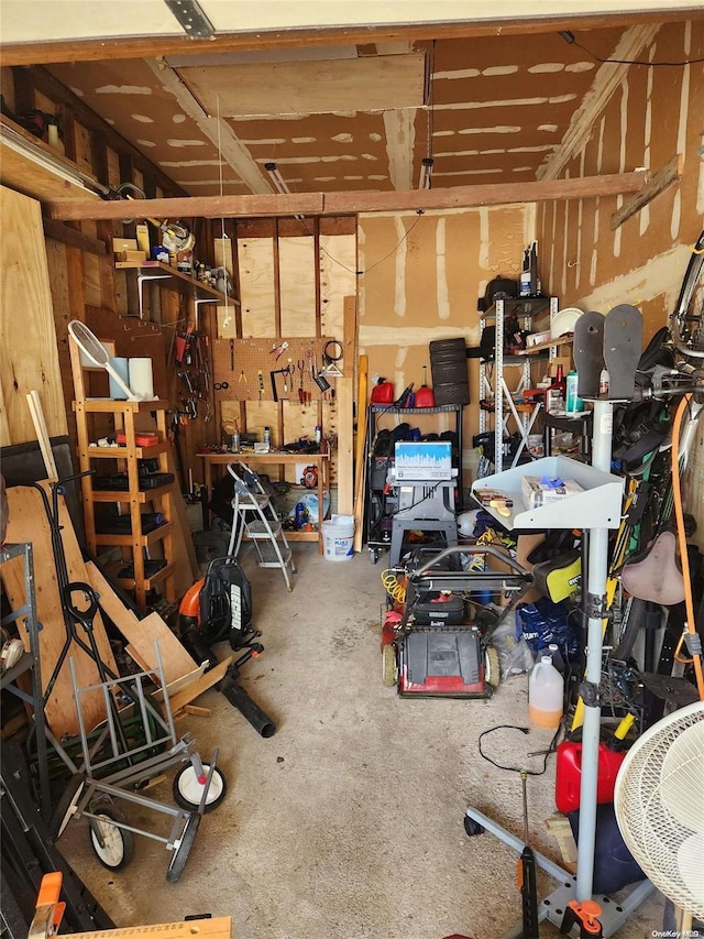 garage featuring a workshop area