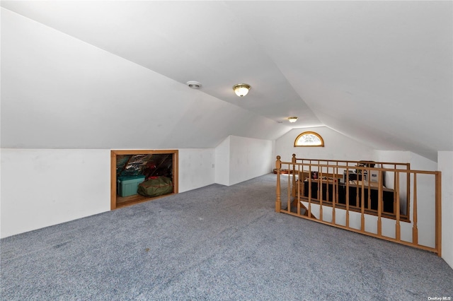 additional living space featuring carpet and vaulted ceiling