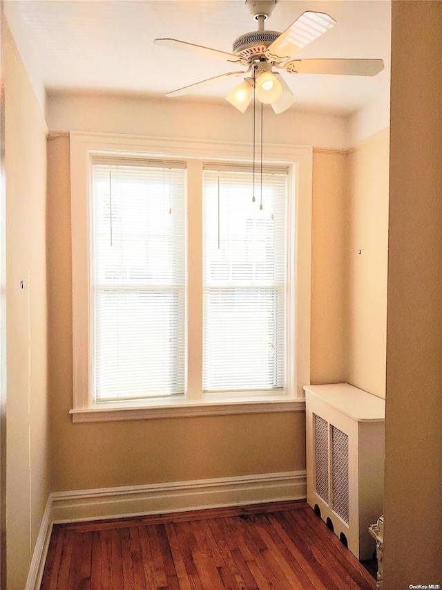 interior space featuring wood-type flooring and ceiling fan