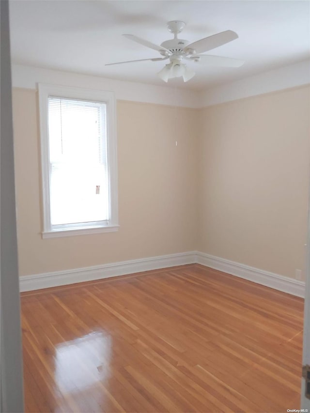 unfurnished room featuring light wood-type flooring and ceiling fan