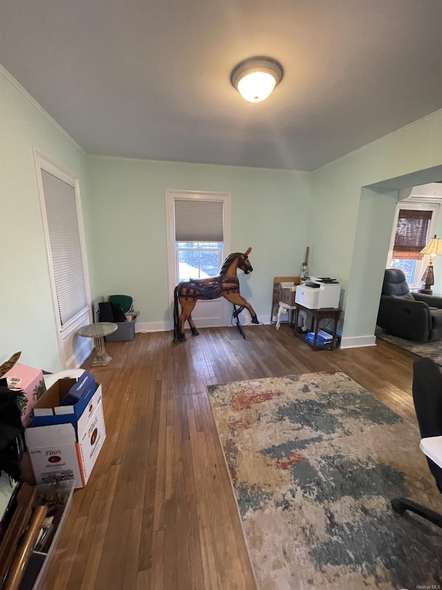 interior space with dark wood-type flooring