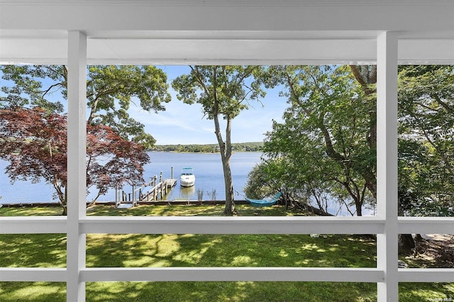 water view featuring a dock