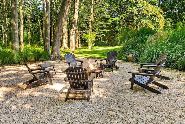 view of patio featuring a fire pit