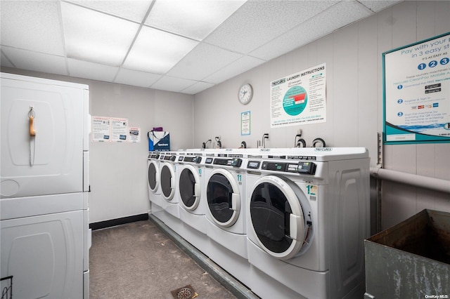 clothes washing area featuring independent washer and dryer and stacked washer and dryer