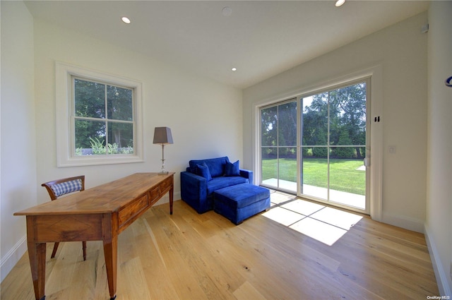 sitting room featuring light hardwood / wood-style floors and a wealth of natural light