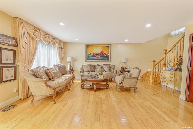 living room with light wood-type flooring