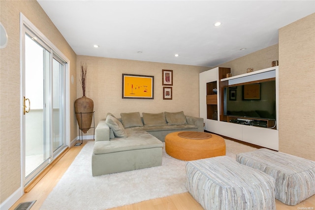 living room featuring light wood-type flooring